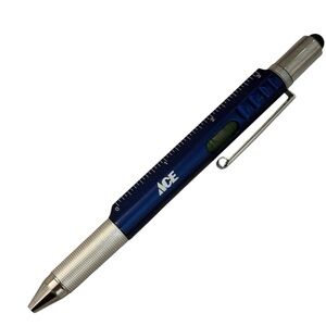 Vintage Ace Hardware Pen Ruler Level Blue Ink Blue Silver-Tone Barrel White Logo